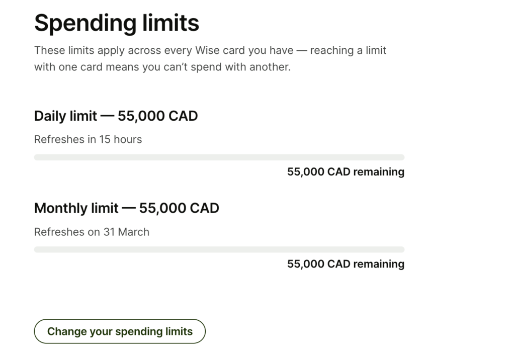 Wise Card Spending Limits 
